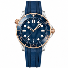 42mm Two-Tone Diver Watch with Blue Dial and Rubber Strap