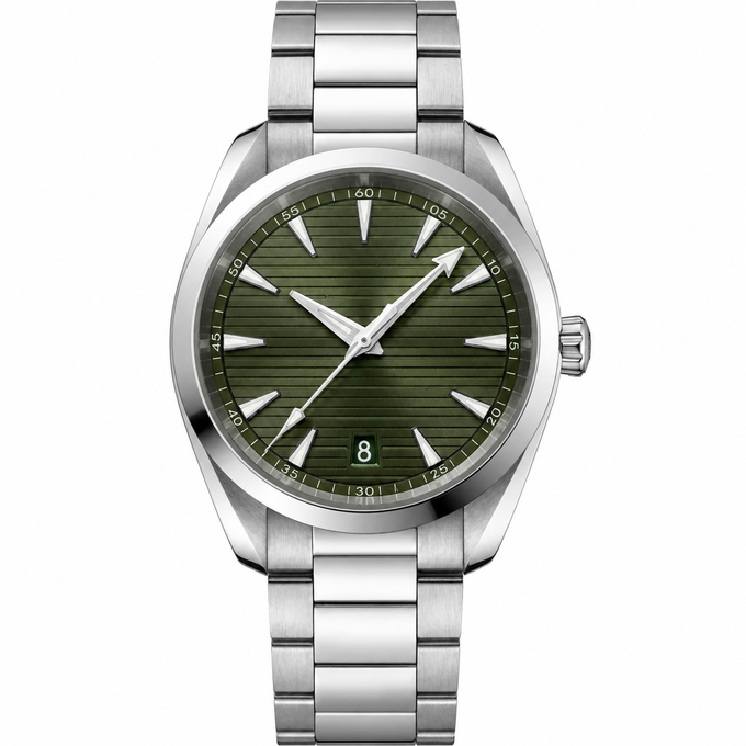 38mm Casual Watch with Green Dial and Silver Metal Bracelet