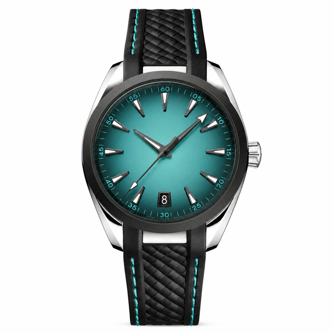 41mm Sport Watch with Turquoise Dial and Black Strap